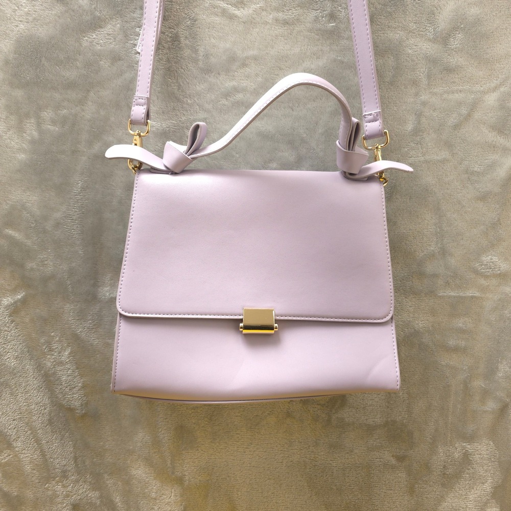 Lilac Crossbody‎ Bag Top Handle Bow Detail Gold Hardware Small